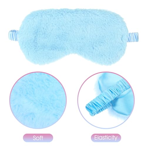 2 Pcs Plush Eye Mask Soft Sleeping Blindfold Eye Cover Comfortable Furry Faux Fur Sleeping Mask Satin Nap Night Eyeshade Cover for Women Men Gift (Blue, Pink) - color: Blue&pink