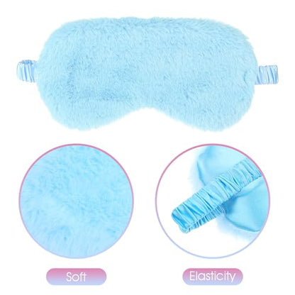 2 Pcs Plush Eye Mask Soft Sleeping Blindfold Eye Cover Comfortable Furry Faux Fur Sleeping Mask Satin Nap Night Eyeshade Cover for Women Men Gift (Blue, Pink) - color: Blue&pink