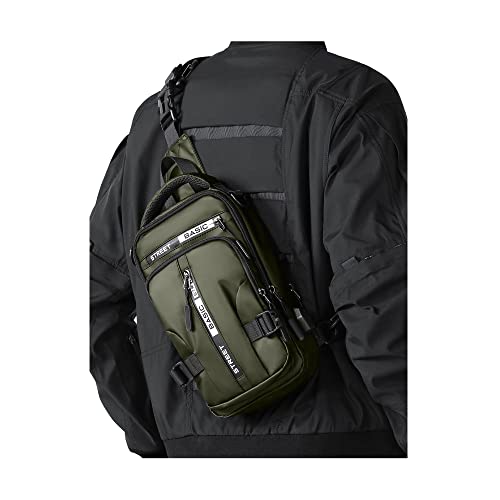 SEAFEW Small Sling Crossbody Backpack Shoulder Bag for Men, Lightweight One Strap Backpack Sling BacK pack for Hiking Walking Biking Travel Cycling USB Charger Port-Nylon (Olive Green) - color: Green-small
