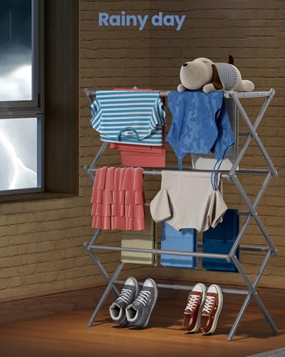 APEXCHASER Oversize Clothes Drying Rack, 3-Tier Drying Rack Clothing, Expandable Metal Laundry Drying Rack, Air Drying Rack, Clothes Rack, No Install, 24lb Capacity, 14.9" D x 29.3" W x 39.3" H, Grey - color: Gray