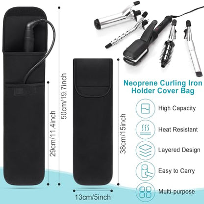 Shappy 2 Pcs Heat Resistant Hair Tools Bag Curling Iron Travel Case Cover Neoprene Flat Iron Holder Travel Case and Silicone Mat Pouch for Hot Hair Tools Storage Organizer(Classic Style) - style: Classic Style