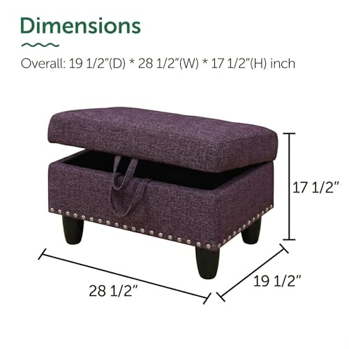 28.5 Inch Storage Ottoman Bench, Upholstered Ottoman with Hidden Storagefor Bedroom Living Room, End of Bed Foot Rest Stool, Purple - color: Purple