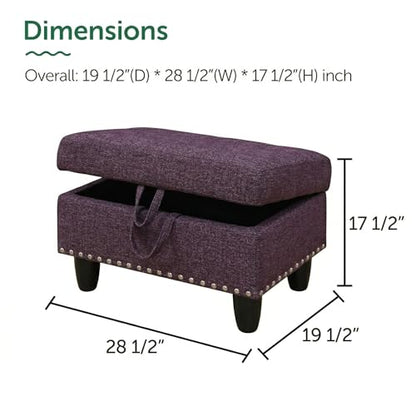 28.5 Inch Storage Ottoman Bench, Upholstered Ottoman with Hidden Storagefor Bedroom Living Room, End of Bed Foot Rest Stool, Purple - color: Purple