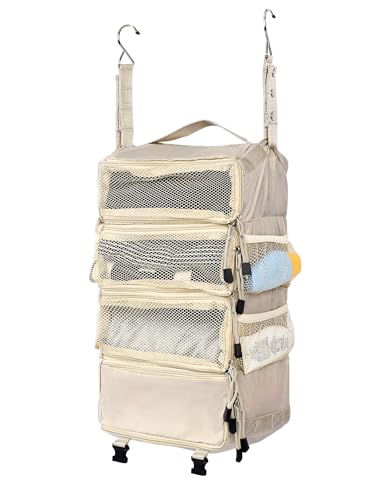 ELEZAY Hanging Packing Cubes All in One Ultra-Light Travel Shelves Portable Compression Organizer Bag Essentials for Carry-on Luggage Suitcase Closet Wardrobe Accessories Medium, Beige - color: Beige, size: Medium