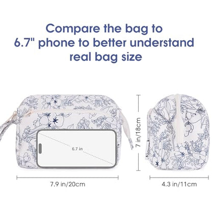 Narwey Women Makeup Bag Wide-open Make up Bag Travel Cosmetic Organizer Toiletry Bag for Cosmetics Toiletries Accessories (Navy Blue Flower) - color: Navy Blue Flower