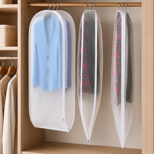 3 Pack-garment-bags-for-Hanging-Clothes 49" x 24" x 6", garment bags for Closet Storage Suits Dresses Down Jackets Coats with Self-Compression Zipper Space Saving Waterproof PEVA Civori