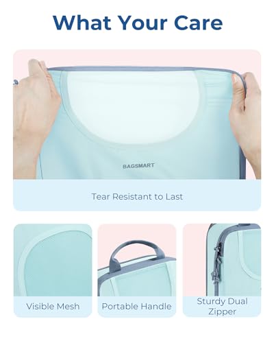 BAGSMART Compression Packing Cubes, 6 Set Packing Cubes for Suitcases, Lightweight Suitcases Organizers Bag Set & Compression Travel Cubes, Travel Essentials Packing Organizers - color: 06-Sky Blue