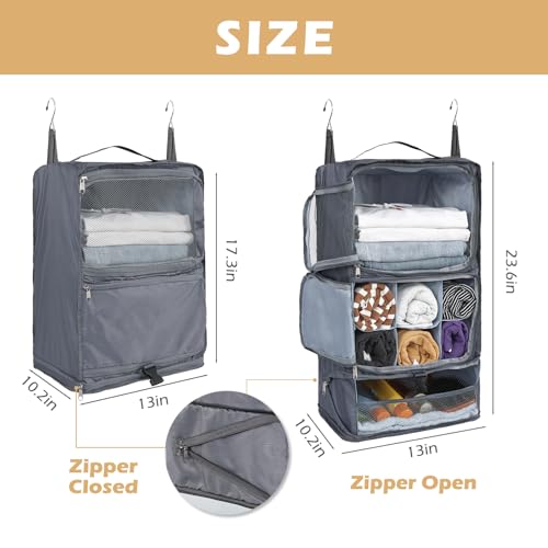 Surblue Hanging Shelves Travel Storage Bag Compression Packing Cube for Suitcase Collapsible with Extension Layer Large Capacity, Grey,XL - color: A-Grey, size: XL 13*10.2*23.2in