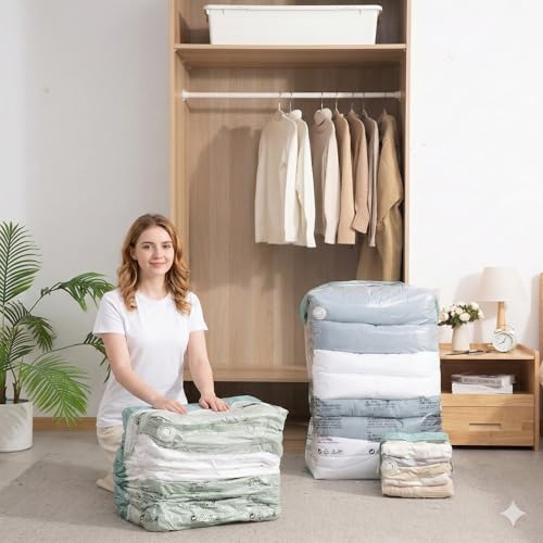 Vacuum Storage Bags for Clothing - NeatNest 6 Pack Large Cube/Box-Shaped Compression Bags for Comforters, Blankets, Bedding & Clothes, Vacuum or Hand Press, Airtight & Reusable, PE+PA Material - color: cube large x 6