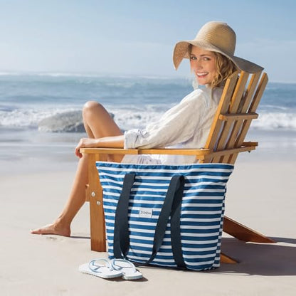 G4Free Beach Bag, Waterproof Beach Bags for Women, Personalized Strap Tote Bag for Women Birthday Gifts - color: Deep Blue Stripe