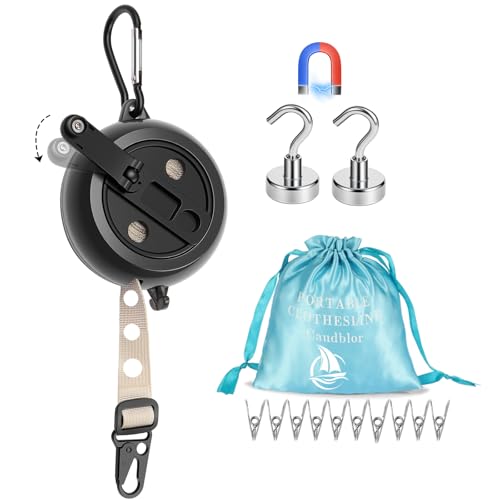 Caudblor Magnetic Clothesline for Cruise Ship Cabin Essentials, 13ft Retractable Travel Clothes Line with Clips Windproof Holes，Portable Laundry Drying Lines for Must Haves 2026 Hotel, RV, Indoor
