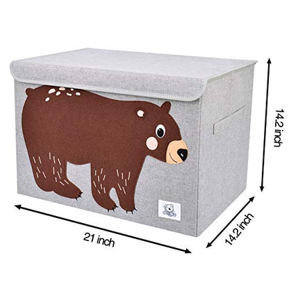 Foldable Large Kids Toy Chest with Flip-Top Lid, Collapsible Fabric Animal Toy Storage Organizer/Bin/Box/Basket/Trunk for Toddler, Children and Baby Nursery (Bear) - color: Bear