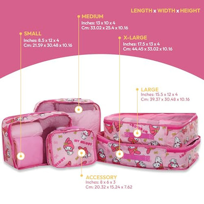 Sanrio's Hello Kitty Packing Cubes - 5 Piece Packing Cube Bags - Travel Essentials - Suitcase Luggage Organizer Set - Hello Kitty and Friends, My Melody, Kerromi, Kerropi, Badtz-Maru (My Melody) - color: Pink