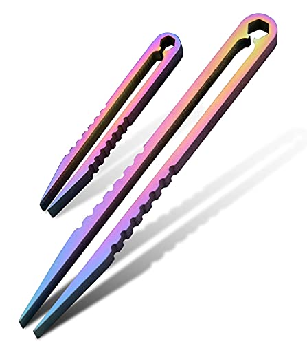Canku 2pcs Mini Tweezers Titanium Portable Titanium Alloy EDC Tweezers Survival Camping Outdoor Travel Mini Tool(Color) … - color: Color