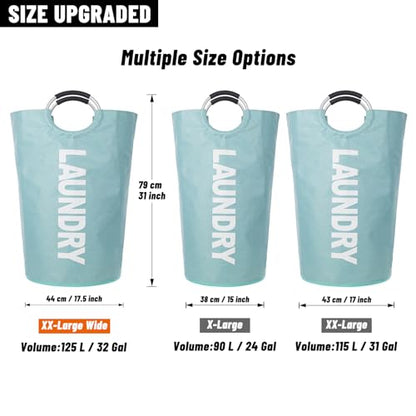 Caroeas 125L Laundry Basket,Large Laundry Hamper, Laundry Bag with Padded Handles, Clothes Hamper Stands Up Well, Collapsible Free Standing Easy Storage Washing Bin (Light Blue,125L) - color: Light Blue, size: 125L
