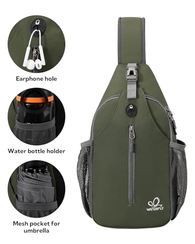 WATERFLY Crossbody Sling Backpack Sling Bag Travel Hiking Chest Bags Daypack (Dark Green) - color: Dark Green