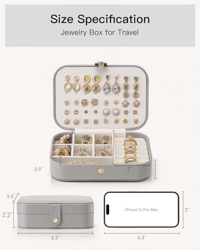 VLANDO Travel Jewelry Case, PU Leather Travel Jewelry Box with Earring Holder, Portable Display Small Jewelry Box for Mothers Day Women Girls Gift - Grey - color: D.Grey