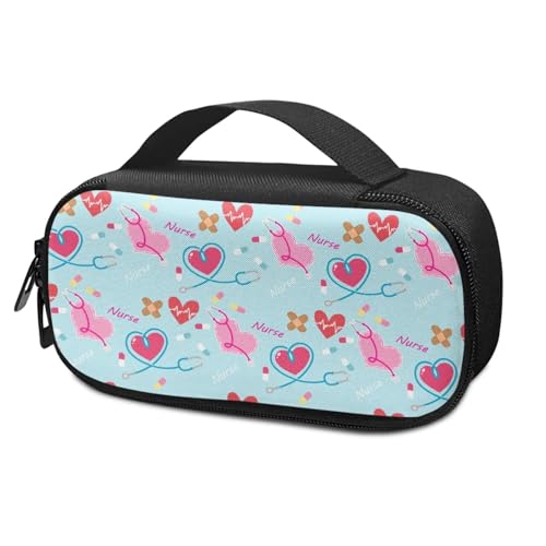 Pink Love Heart Print Diabetic Supplies Storage Bag, Stethoscope Print Portable Glucose Meter Carrying Case for Women Nurse Diabetic Supplies - color: Pink Love Heart Stethoscope