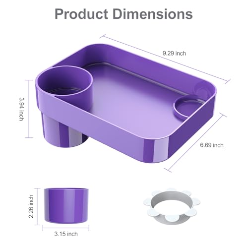 Car Seat Snack Tray for Toddlers - 3 Inch Cup Holder Fits Most Sippy Cups & Straw Bottles with Dip Well, Mess-Free Square Kids Travel Tray Road Trip Essentials, Purple - color: Purple