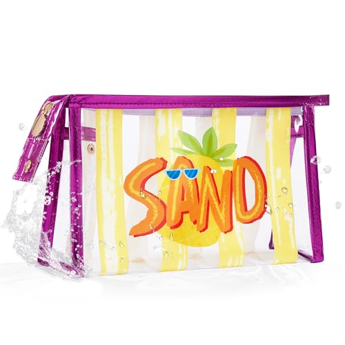 COSHAYSOO Sunscreen Bag Clear Makeup Toiletry Pouch Beach Vacation Essentials for Women Teen Girls Trip Gifts Summer Pool Travel Must Have Accessories Waterproof Stuff - color: Multi-Sand