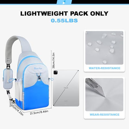 Seektop RFID Anti-Theft Crossbody Bag Sling Backpack for Women & Men, Casual Chest Daypack for Daily Travel - color: White Blue