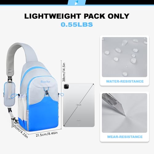 Seektop RFID Anti-Theft Crossbody Bag Sling Backpack for Women & Men, Casual Chest Daypack for Daily Travel - color: White Blue