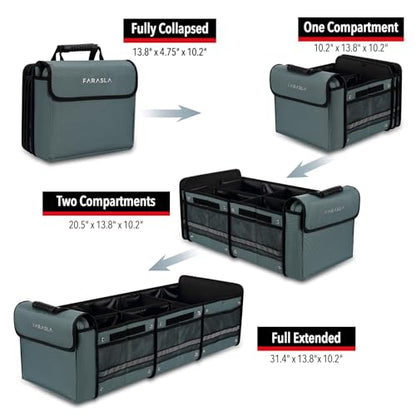 Farasla Waterproof Trunk Organizer with Insulated Leakproof Cooler Bag, Foldable Cover, Adjustable Securing Straps (4-in-1 w/Cooler, Gray) - color: Gray