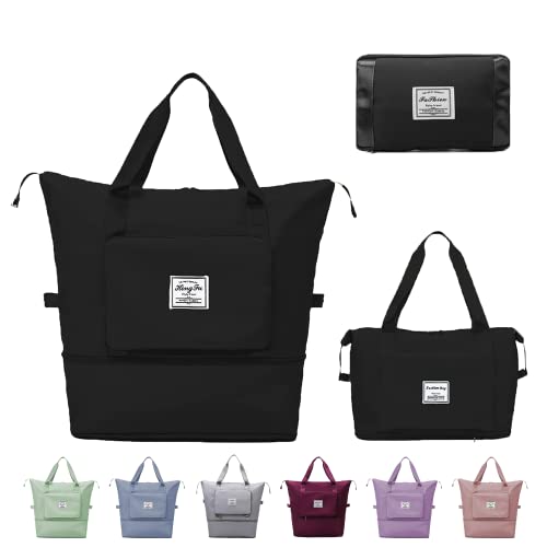 Large Capacity Travel Bag, Expandable Duffel Bag-Water-Resistant Foldable Carry-On with Wet/Dry Compartments | Large Capacity Travel Bag for Gym, Weekends & Overnight Trips (Black) - color: Black