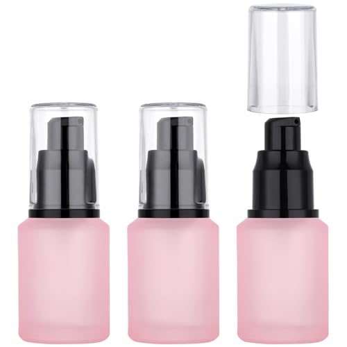 Segbeauty 1oz Frosted Glass Travel Bottles for Toiletries, Pack of 3 Refillable Travel Lotion Bottle, Pink Makeup Pump Dispenser Cream Lotion Containers, 30ml Leak Proof Cosmetic Bottles for Women - color: Pink, style: 3pcs 1oz