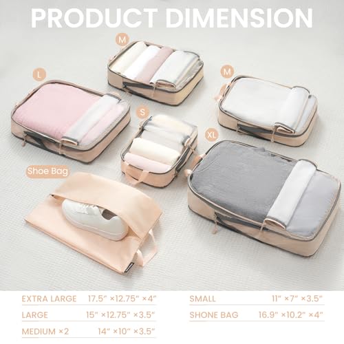 BAGAIL 6 Set Ultralight Compression Packing Cubes Packing Organizer for Travel Accessories Luggage Suitcase Backpack - color: Beige70D, style: Mesh Pattern