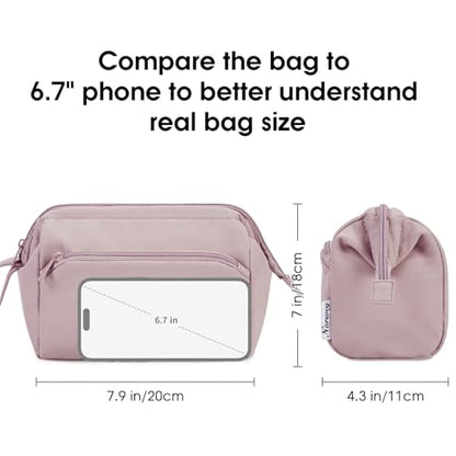 Narwey Large Makeup Bag Women Wide-open Make up Bag Travel Cosmetic Bag Organizer Toiletry Bag for Cosmetics Toiletries Accessories (Dusty Rose) - color: Dusty Rose