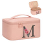 OCHEAL Initial Makeup Bag,Monogram Make up Bag Pink Travel Makeup Organizer Case Beauty Toiletry Cosmetic Bag with Brush Holder, Trendy Stuff Personalized Gifts for Women and Girls-M - color: Pink, style: M