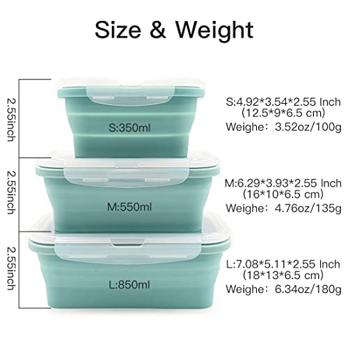Collapsible Silicone Lunch Bento Box, Portable Food Storage Container Outdoor Picnic Box Space Saving, Microwave, Dishwasher and Freezer Safe, 3 Pcs Set (Blue) - color: Blue