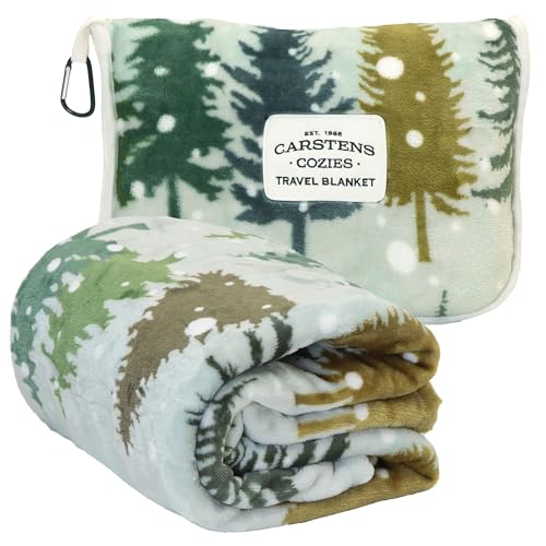 Carstens, Inc. Travel Blanket, Premium Compact 2-in-1 Airplane Blanket/Pillow, Snowflake Forest - color: Snowflake Forest