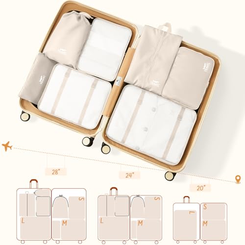8 Set Packing Cubes for Travel Suitcase Organizer Bags Luggage Packing Cubes Set Travel Essentials Accessories Gifts for Women - color: Beige