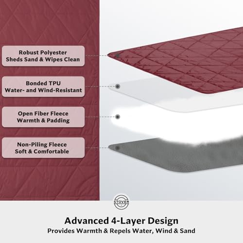STOVER Large Waterproof Outdoor Stadium Blanket- Extra Thick Soft Fleece Camping Blanket for Travel, Picnics, Sports, 79"x55", Warm, Windproof, Sand-Proof, Lightweight, Packable (Game Day Crimson) - color: 01 - Game Day Crimson