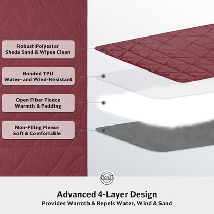 STOVER Large Waterproof Outdoor Stadium Blanket- Extra Thick Soft Fleece Camping Blanket for Travel, Picnics, Sports, 79"x55", Warm, Windproof, Sand-Proof, Lightweight, Packable (Game Day Crimson) - color: 01 - Game Day Crimson