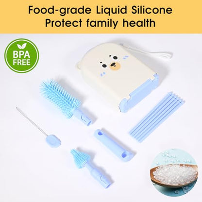 Travel Bottle Washing Kit with Storage Case, 7-in-1 Baby Travel Bottle Cleaner Kit for Travel and Home, All-in-One Baby Bottle Brush Set with Drying Rack for Bottles and Breast Pump Parts (Blue) - color: Blue