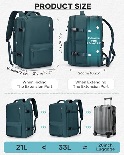 coofay Vacuum Backpack Travel with Pump Travel Backpack with Vacuum System Compression Backpacks for Traveling Easyvacpack Vacpack Backpacks Carry on Luggage - color: Peacock Blue, size: Extended-with Pump