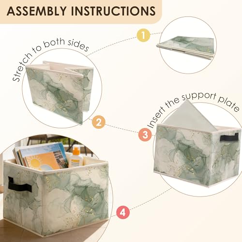Abstract Sage Green and Gold Storage Bins Box with Handles, Luxury Green Marble Modern Boho Abstract Foldable Basket Toybox for Bedroom Bathroom Laundry Room Home Clothes Toys Books - color: Color-2