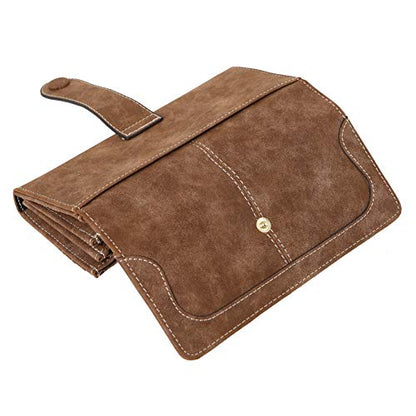 Women's Vegan Leather 17 Card Slots Card Holder Long Big Bifold Wallet - color: Coffee