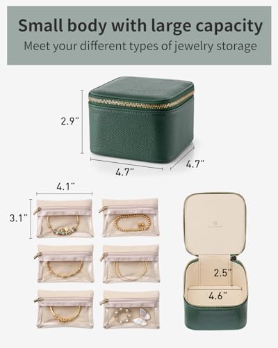 VLANDO Jewelry Travel Case,Travel Jewelry Organizer with Clear Velvet Jewelry Bags 6Pcs Zipper Pouch for Women Girl Christmas Wedding Gift-Green - color: B.6PCS Green
