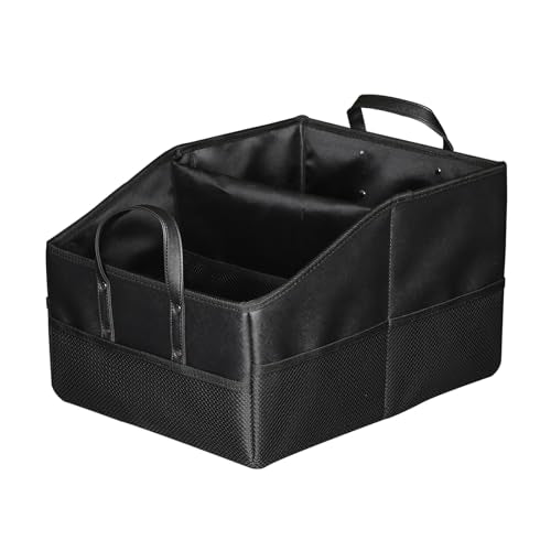 Collapsible Car Seat Organizer with 9 Compartments, Folds Flat, Black | Dividable Partitions storage with dividers & mesh pockets. Fits front/back seats. Folds flat for easy storage when not in use - color: Black