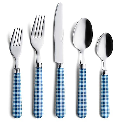 ANNOVA Silverware Set Stainless Steel Colorful Tableware Kitchen Flatware Set Utensils, Includes Dinner Knives, Forks, Spoons, Salad Forks & Dessert Spoons (Dark Blue/Checkered, 20 Pieces) - color: Dark Blue