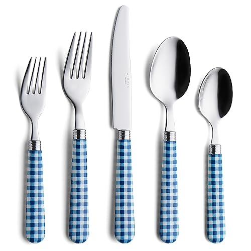 ANNOVA Silverware Set Stainless Steel Colorful Tableware Kitchen Flatware Set Utensils, Includes Dinner Knives, Forks, Spoons, Salad Forks & Dessert Spoons (Dark Blue/Checkered, 20 Pieces) - color: Dark Blue