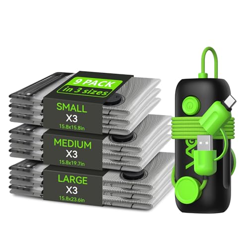 Vacuum Bags for Travel - USB Electric Pump, 9 Pack Carry-on Size Vacuum Seal Bags for Clothing - Space Saver Vacuum Storage Bags for Luggage, Travel Essentials. - style: 9 bags + USB pump