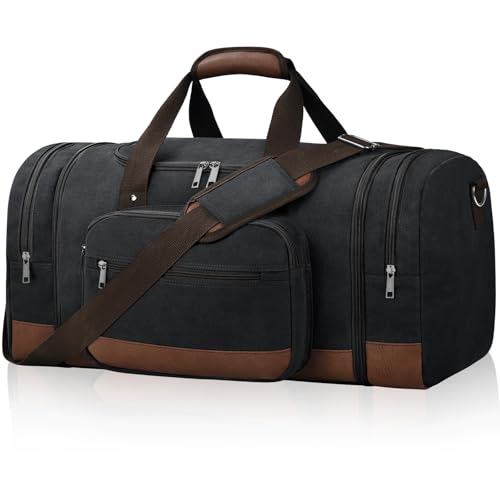 Litvyak Duffle Bag for Travel, Large 60L Canvas Travel Duffel Bags Overnight Weekend Gym Carry On Luggage Bag for Men & Women(Black) - color: Black, size: 60L