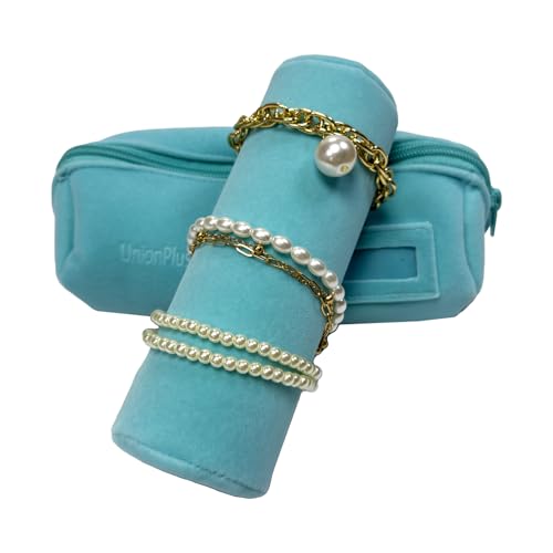 UnionPlus Travel Jewelry Roll, Organizer for Brackets Bangles Watches, Great Jewelry Organizer for Travel, Black (River Blue, Medium) - color: River Blue, size: Medium