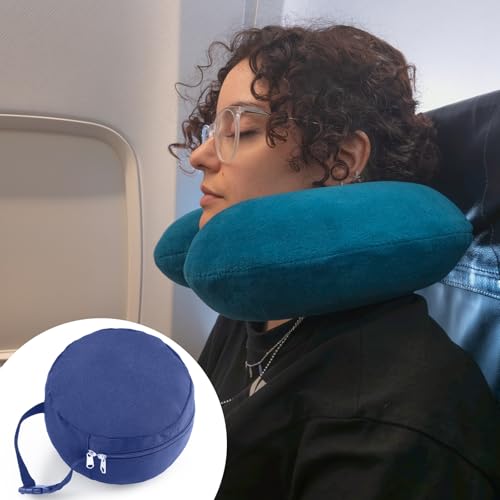 1 Pcs Travel Neck Pillow Bag Compact Travel Neck Carrying Case Bag for Airplane Train Journey Quick Release Clasp Attaches to Luggage Purse Backpack, Pillow Not Included(Blue) - color: Blue