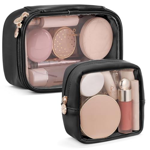Pocmimut Mini Makeup Bag with Small Cosmetic Bag Travel Essentials Organizers,TSA Approved Toiletry Bag Makeup Pouch Clear Cosmetic Bags for Women Men,Black - color: Black, style: Small+mini